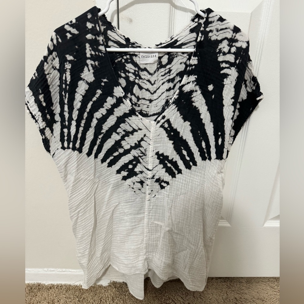 Black and White Tie-Dye Women's Blouse